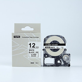 Tape nhãn in tương thích SS12KW (LC-4WBN) dùng cho máy in nhãn KingJim SR & EPSON LW (chữ đen nền trắng, 12mm)