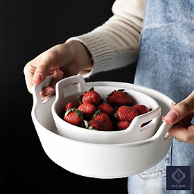 Mua Tô Sứ   Thố Sứ Tròn 2 quai phong cách Bắc Âu  size 17 và 23 cm