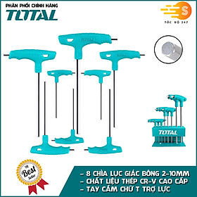 Bộ 8 chìa lục giác tay cầm chữ T chắc chắn TOTAL THHW80816 - Thép chuyên dụng CR-V, tay cầm nhựa chắc chắn