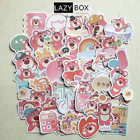Sticker hình dán Gấu dâu lotso tông màu pastel dễ thương cute, pastel trang trí mũ bảo hiểm, dán Laptop, journal, sổ tay
