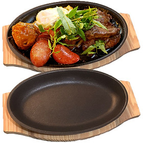 Mua Chảo Làm Bò Né Beefsteak Nhôm Chống Dính Oval Lựa ( Chảo - Đễ Gỗ )