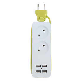 EU Plug Extension Socket Outlet Hub Travel Power Strip 6-Ports with 4 USB