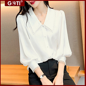 GOTI - THỜI TRANG ÁO CÔNG SỞ NỮ - ÁO SƠ MI TRẮNG BASIC RỘNG KIỂU ÁO SƠ MI MẶC ĐI LÀM LỊCH SỰ - ÁO LỤA NỮ CAO CẤP 3A18 3A19