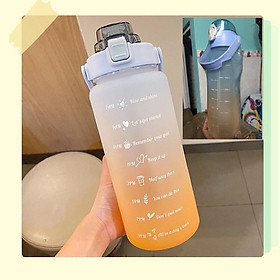 Bình nước 2 lít tặng Sticker dành cho người lười uống nước Fan House bình nước cute 2L có ống hút, vạch chia nhắc giờ