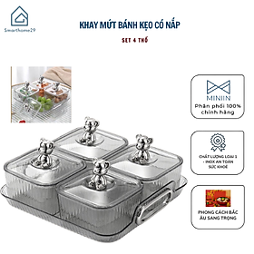 Mua Set 4/6 Hũ Đựng Bánh Mứt Có Nắp Đậy Hình Gấu Bạc Kèm Khay Đựng Hiện Đại Cao Cấp - HÀNG CHÍNH HÃNG MINIIN