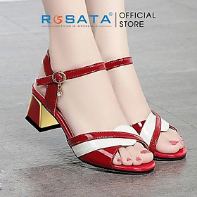 Giày sandal cao gót nữ ROSATA RO479 xỏ ngón mũi tròn quai hậu cài khóa dây mảnh gót vuông cao 4cm xuất xứ Việt Nam - Đỏ