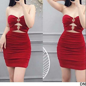 Đầm cúp hở ngực rút nhúng khoét eo sexy