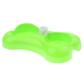Pet Dog Cat Double Bowl Drinking Fountain Plastic Water Food Feeder