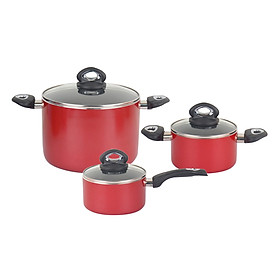 Bộ Nồi Nhôm Không Dính Đáy Từ Nắp Kính Cao Cấp Happycook Norway 6pcs