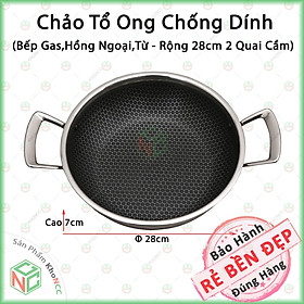 Mua (Cực Dày) Chảo Chống Dính Vân Tổ Ong KhoNCC Hàng Chính Hãng - 2 Quai Tay Cầm - Đường Kính Cỡ 28cm - Dày Dặn Dùng Các Loại Bếp Kể Cả Bếp Từ - KLM-CCD2Q28CM