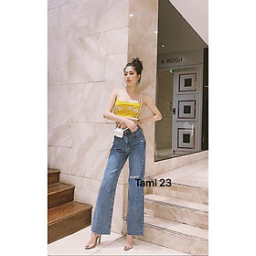QUẦN JEAN DÀI ỐNG RỘNG LƯNG CAO RÁCH - QUẦN BÒ NỮ CULOTTES SUÔNG N - T 45