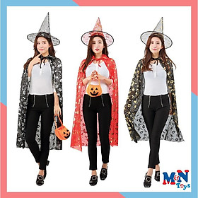 Set áo choàng phù thủy người lớn kèm mũ hóa trang Halloween