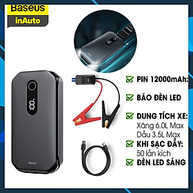 Bộ pin sạc dự phòng kích ắc quy ô tô Baseus Super Energy Car Jump Starter Pro (12000mAh, 5V-3A)Hàng Nhập Khẩu