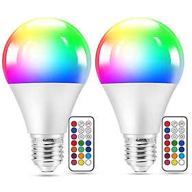 Bóng Đèn LED Màu, Bóng Đèn LED RGB 2 Gói 10W E27 Có Điều Khiển Từ Xa