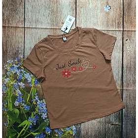 Áo phông, áo thun nữ  cộc tay Vicci AP.01.3 chất liệu cotton vân gỗ in chữ Smile
