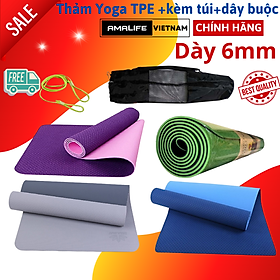 Thảm Tập Yoga Chính Hãng Amalife 2 Lớp + Bao Đựng Thảm Tập Yoga + Dây Buộc