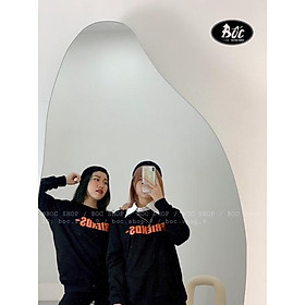 Áo nỉ đen hoạ tiết chữ friend cam  tay dài, dáng unisex, basic phong cách hàn quốc dễ phối đồ