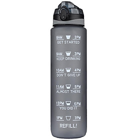 Bình nước thể thao BPA 1L có vạch báo giờ uống nước, chất liệu PP cao cấp-Màu Xám