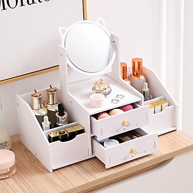 Mua Kệ đựng mỹ phẩm  để đồ trang điểm  đồ trang sức  kệ gỗ để bàn kèm gương trang điểm cao cấp - Tặng kèm móc khóa khung hình thời trang