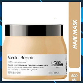 Dầu hấp ủ L'ORÉAL Serie Expert Gold Quinoa + Protein Absolut Repair Golden Masque Diêm mạch vàng phục hồi tóc hư tổn - 500ml - (vàng đậm)