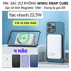 Pin sạc dự phòng không dây hỗ trợ Magnetic từ tính sạc nhanh 22.5W dung lượng 10.000 mAh trang bị cổng PD Type C hiệu WIWU Snap Cube - Thiết kế nhỏ gọn, trang bị giá đỡ, nhiều màu sắc đa dạng - Hàng nhập khẩu