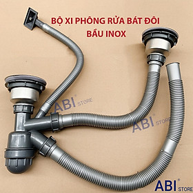 BỘ XI PHÔNG CHẬU RỬA BÁT 2 HỐ 110MM BẦU INOX HÀNG ĐẸP