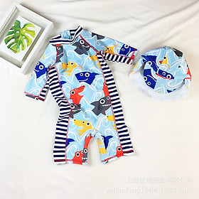 Đồ bơi bé trai liền thân bao gồm nón size cho bé từ 9kg đến 27kg