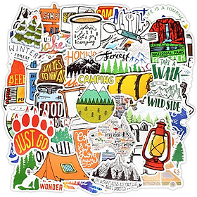 Set 30 Sticker Camping, cắm trại ảnh ép lụa