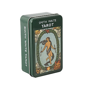 Hình ảnh Bộ Bài Smith Waite Tarot Hộp Sắt 78 Thẻ Mạ Xanh