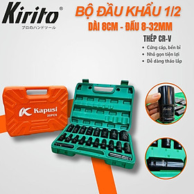 Bộ đầu khẩu 1/2 dài 8cm màu đen từ số 8-32mm cao cấp thép CRV sử dụng tháo lắp bulong chuyên nghiệp