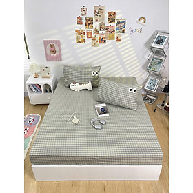 Bộ ga gối cotton đũi LIDACO họa tiết kẻ đôi mắt mềm mát ga nệm bo chun theo kích thước yêu cầu nhiều mẫu lựa chọn