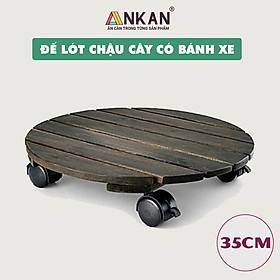 Đế Lót Chậu Cây Có Bánh Xe Thương Hiệu ANKAN, Đế Để Chậu Cây Cảnh, Có Bánh Xe, Mặt Tròn Bằng Gỗ Tràm, Màu Đen Đường Kính 35 Cm, Tải Trọng 80kg, Thích Hợp Để Đặt Chậu Cây Trong Nhà, Ngoài Trời, Tiện Lợi Di Chuyển