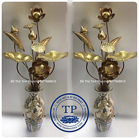 Mua Đôi Hoa sen Thờ bằng đồng hun màu (1 bộ 10 bông) bao gồm cả lọ hoa men rạn công đào cao 25cm TM121160