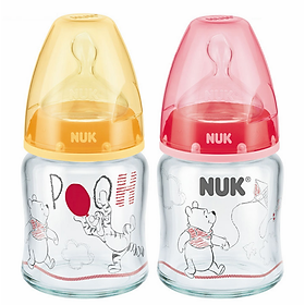 Bình Sữa Thủy Tinh 120ml Disney Núm Ti Silicone S1 Nuk NU34425 (Size M) - Màu Ngẫu Nhiên