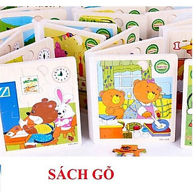 Sách gỗ ghép hình 6 trang cho bé ghép hình phát triển trí tuệ
