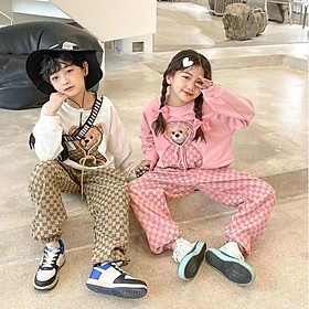 Bộ nỉ bé gái sành điệu 5-12 tuổi in chữ đáp Gấu buộc dây, Đồ bộ cho bé chất liệu vải cao cấp kiểu dáng thời trang