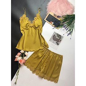 Bộ đồ ngủ lụa cao cao cấp ren hoa 01