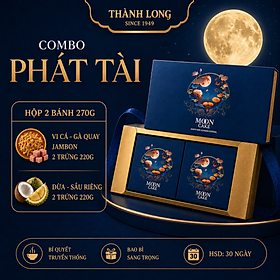 Hộp Bánh Trung Thu 2 bánh 2 Trứng 270g - Bánh Nướng Thơm Ngon - Combo Phát Tài (540g) - Thành Long