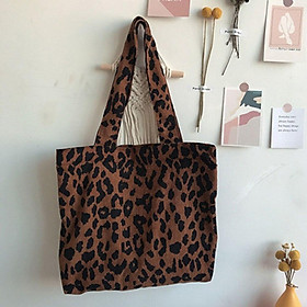 2021 Corduroy Shoulder Bag Retro Leopard Pattern Handbag Capacity Casual Totes Daily Soft Crossbody Animal Simple Top-handle Bag