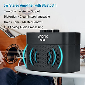 AROMA AG-05 Bluetooth Electric Guitar Amp Amplifier 5-Watt Stereo Output Distortion Gain Tone Control 3.5mm Monitoring