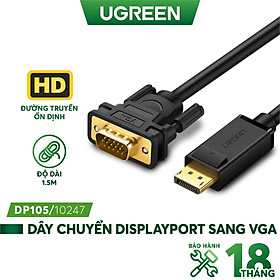 Hình ảnh Dây chuyển đổi DisplayPort sang VGA hỗ trợ phân giải 1920x1200, dài 1-3m UGREEN DP105 hàng chính hãng