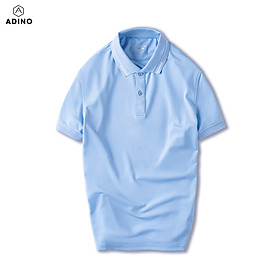 Áo thun nam có cổ màu xanh biển phối viền ADINO vải polyester cotton mềm mịn dáng slimfit công sở trẻ trung AP96