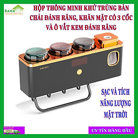 HỘP THÔNG MINH KHỬ TRÙNG BÀN CHẢI ĐÁNH RĂNG  KHĂN MẶT CÓ 3 CỐC VÀ Ô VẮT KEM ĐÁNH RĂNG (SẠC VÀ TÍCH NĂNG LƯỢNG MẶT TRỜI)  BAHAMAR  tia cực tím khử trùn