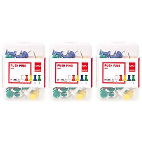 Combo 3 Hộp Ghim Mũ Nhựa Màu Deli E0021