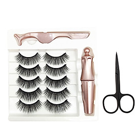 5 Pair Magnetic-Eyelashes & Magnetic-Eyeliner Kit Waterproof Reusable Natural False Eyelashes Liquid Eye-Liner Set