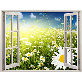 TRANH CỬA SỔ PVP-CS03 Tranh dán tường 3d cửa sổ mở ra vườn hoa TƯƠI MÁT ,Tranh dán tường có sẵn keo,tạo cảm giác gần gũi thiên nhiên
