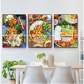 (HCM)Tranh treo tường tráng gương bún đậu mắm tôm trang trí decor quán ăn có khung và kèm đinh