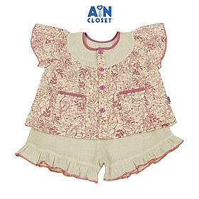 Bộ quần áo Ngắn bé gái họa tiết Hoa Lá Hồng Xô muslin - AICDBGH40HP0 - AIN Closet