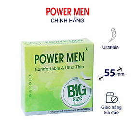 Bao cao su POWER MEN Hộp 3 bcs siêu mỏng, truyền nhiệt, size lớn 55mm