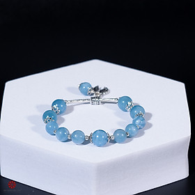 Vòng tay Ngọc Hải Lam 8mm mix charm bạc Thái cao cấp BRAQUA08M01 - Vietgemstones